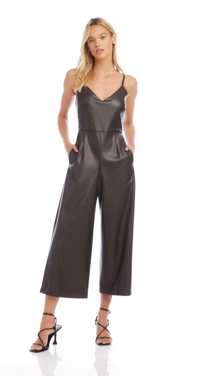 Faux leather cropped jumpsuit