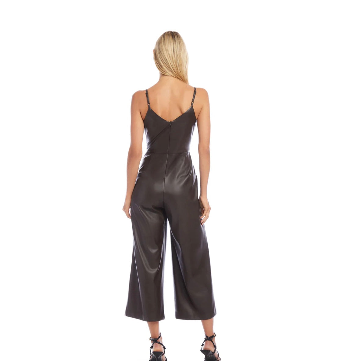 Faux leather cropped jumpsuit