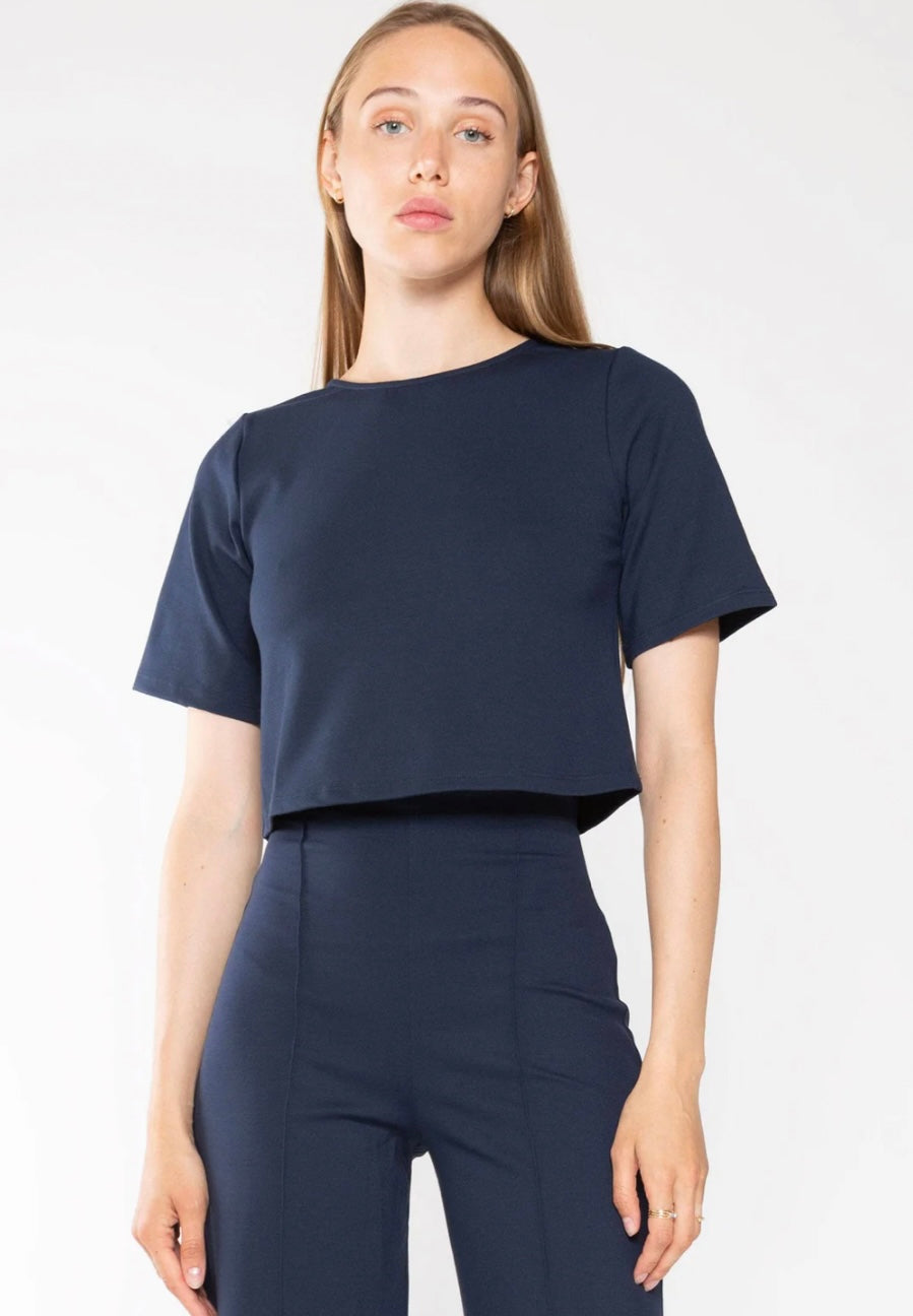 Ponte Navy Short Sleeve Top